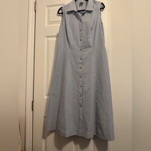 Anne Klein Sleeveless Seersucker Shirt Dress Size 16